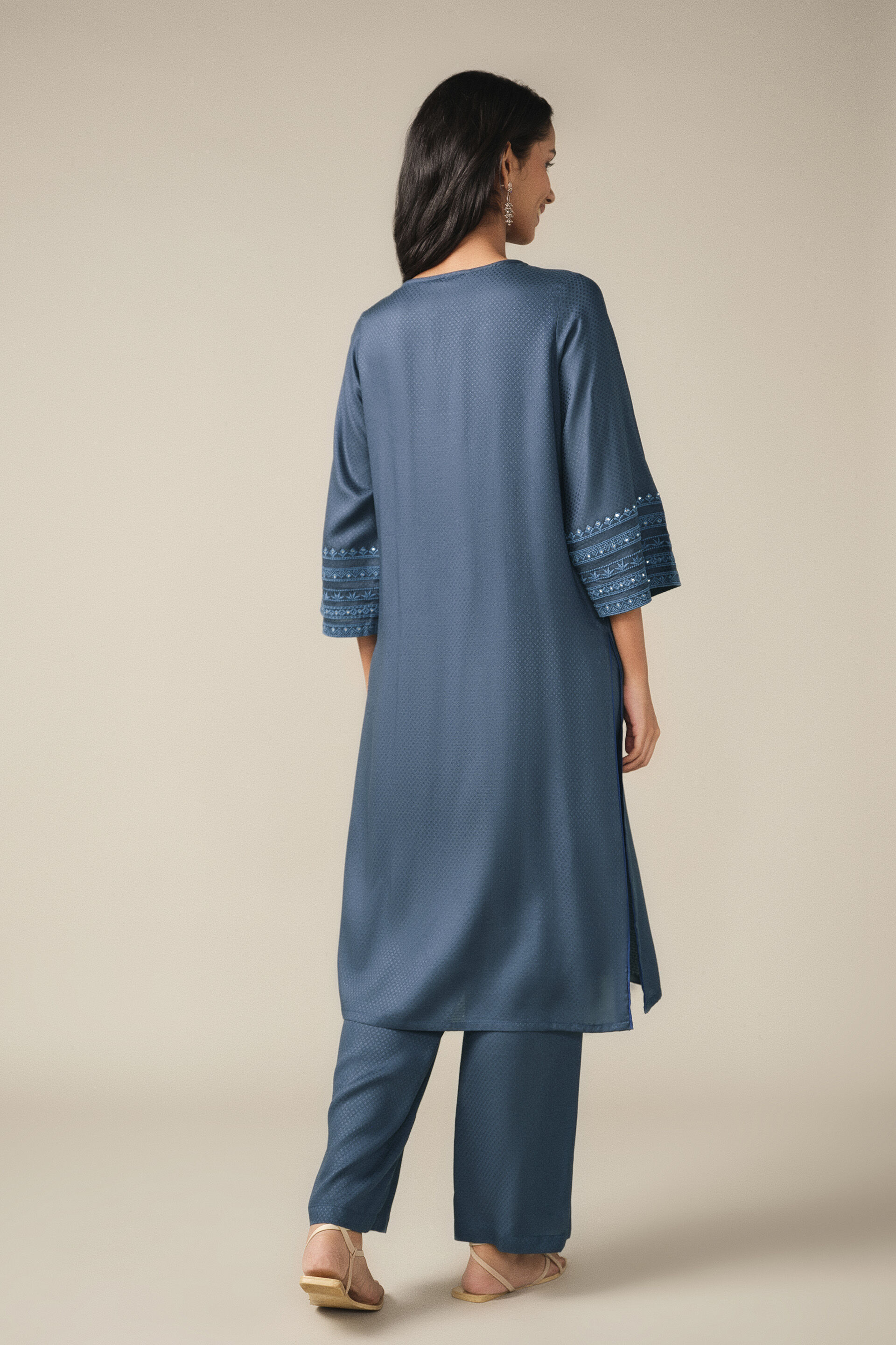 Embroidered Kurta Set in Indigo, Indigo, image 5